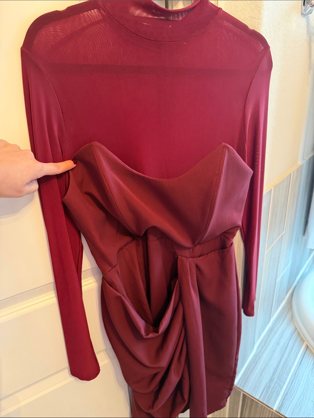 Mustard Seed Long-Sleeve Burgundy Draped Cocktail Dress